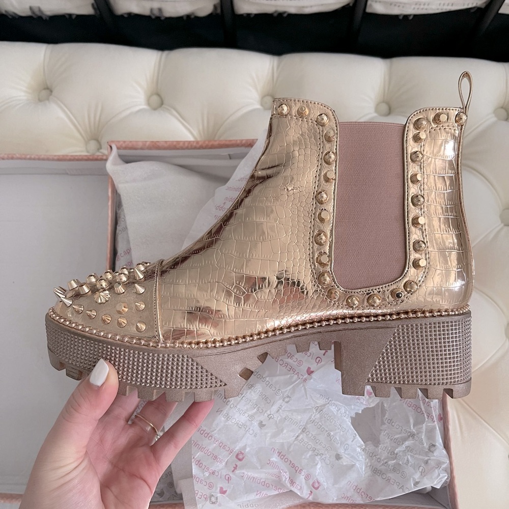 Metallic Rose gold booties size 8.5 womens
